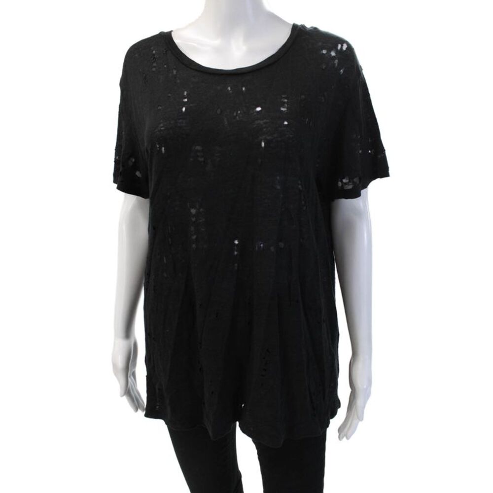 Calypso Saint Barth Women Black Linen Short Sleeve Round Neck T-Shirt Size L